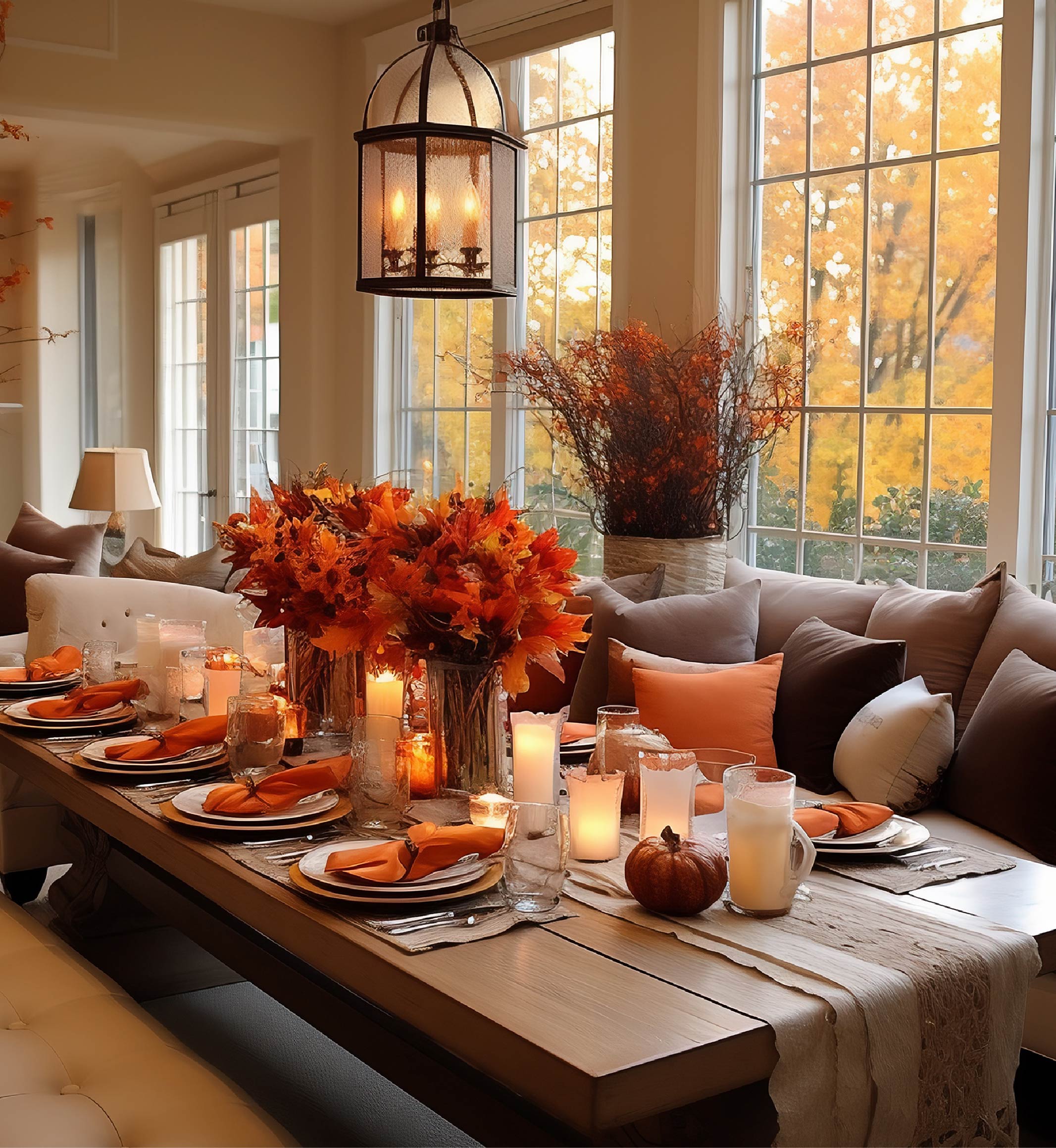 thankgiving autumn fall table spread for a nice meal gathering